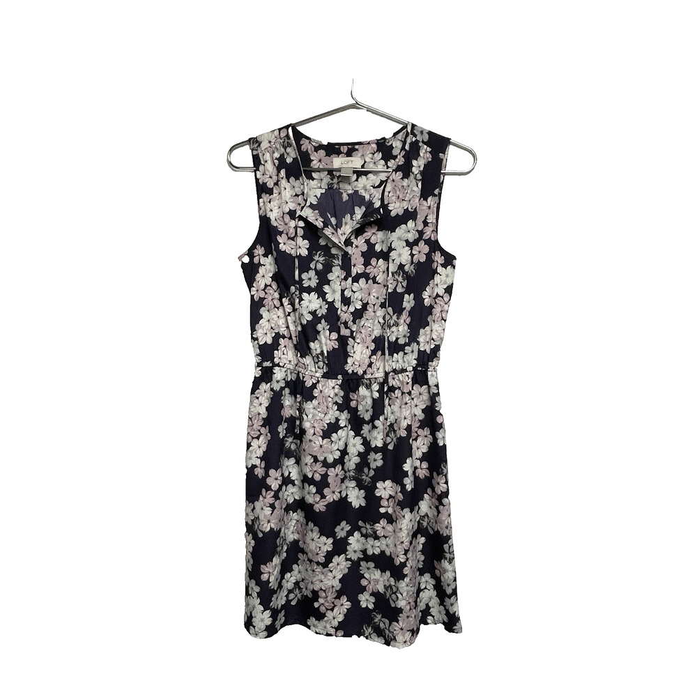 Loft Women's Purple Pink Floral Sleeveless Pullover Mini Dress - Size S